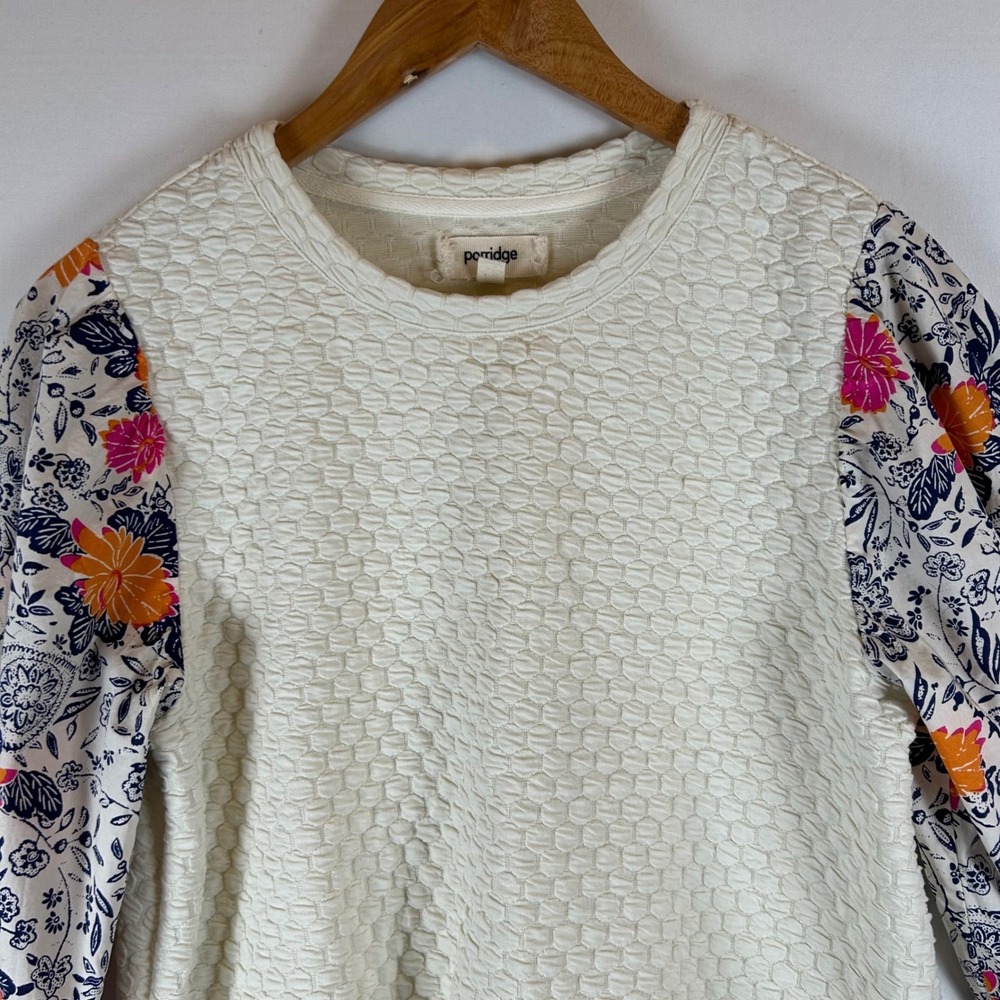 Porridge Anthropologie Women's Quilted Sweater Floral Puff Sleeve Cream Size S - Picture 6 of 10